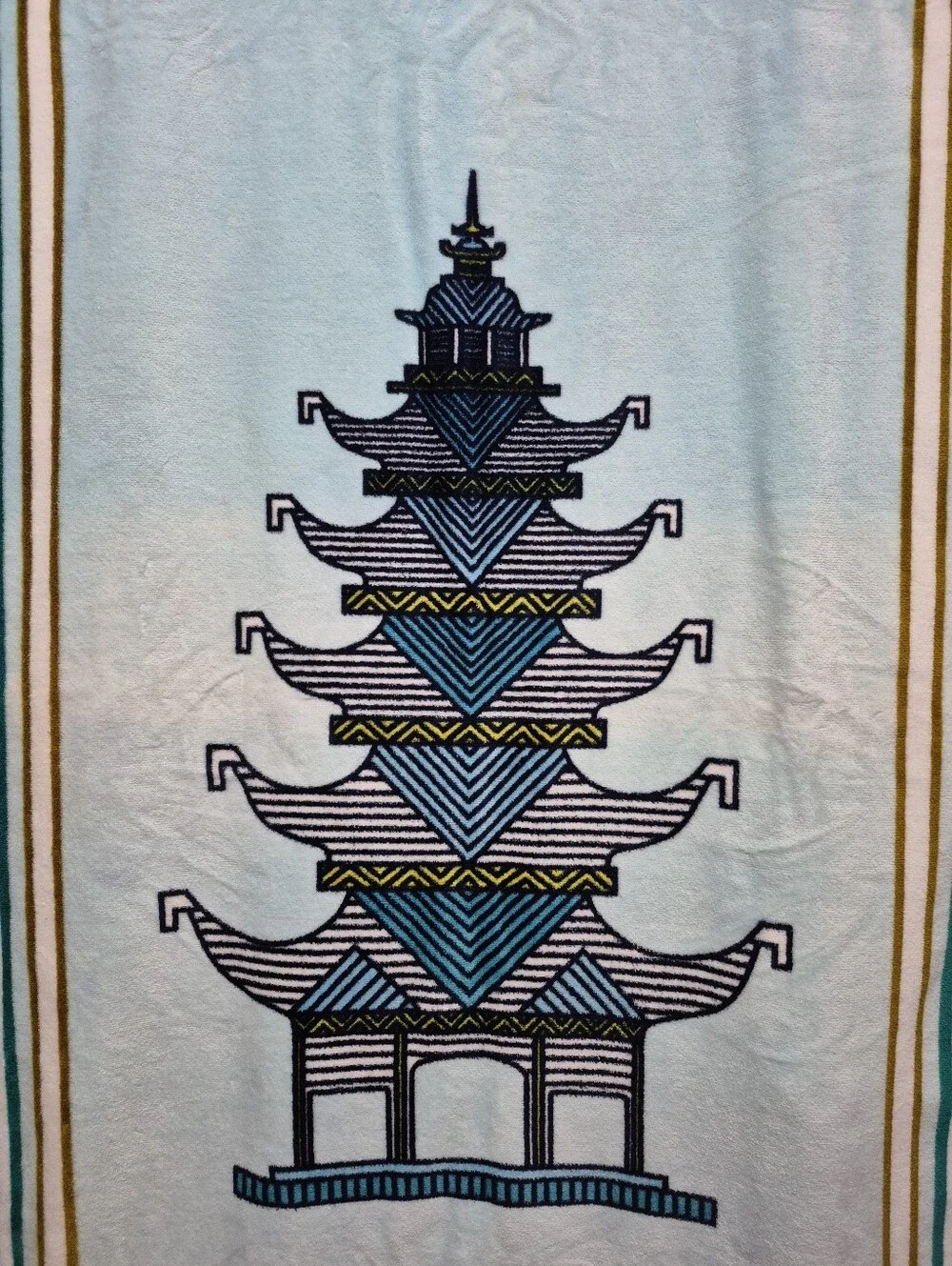 Jonathan Adler Luxembourg Beach Towel Pagoda Brown & Teal Oversized